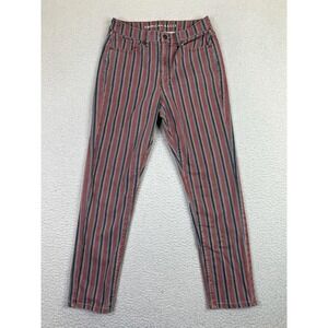 American Eagle Mom Jeans Womens 2 Red Striped High Rise Relaxed Stretch Denim